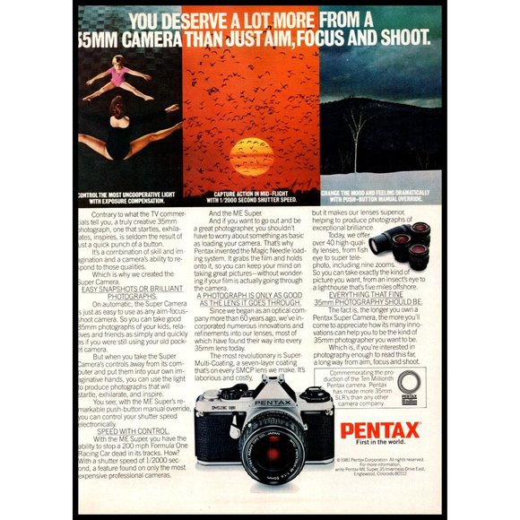 1981 Pentax ME Super SLR Film Camera Vintage Print Ad Gymnastics Wall Art Photo - Picture 1 of 1